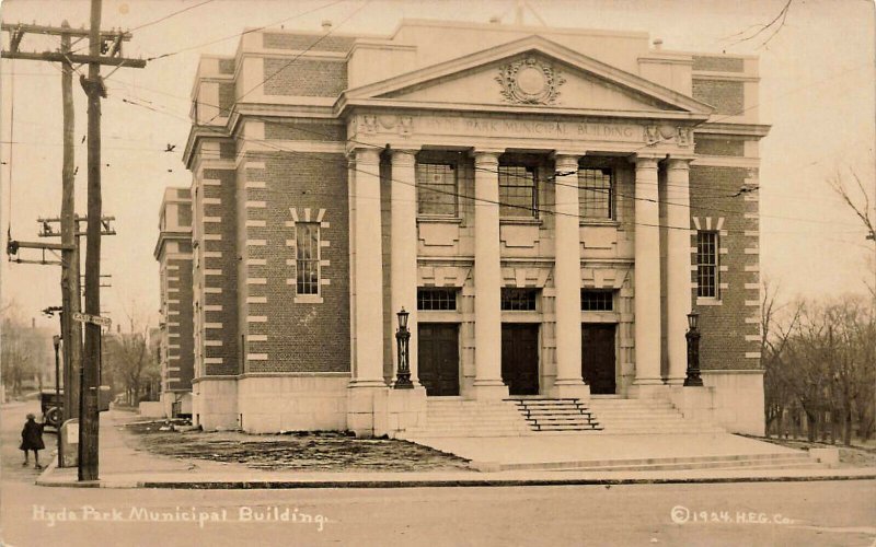 Hyde Park MA Municipal Building in 1924 Real Photo Postcard