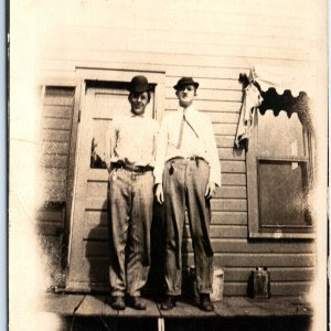 ID'd c1910s Cool Young Men RPPC Bowler Hat Fisheye Real Photo PC WL Forrest A185