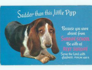 Unused Pre-Linen religious BASSET HOUND DOG WITH BIBLE QUOTE k8444