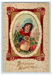 Circa 1910 Birthday Little Girl Flower Basket Vintage Postcard P108E