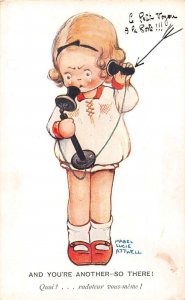 Greetings Girl Crying using Telephone Attwell Artist Signed Postcard AA54215