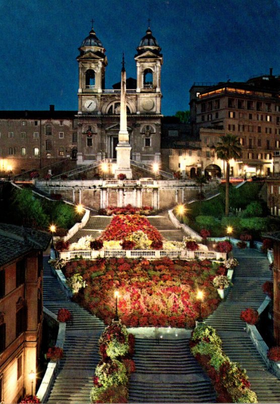 Italy Roma Church Of Trinita dei Monti By Night