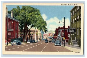 Court Street Auburn Maine ME, Auburn Chamber Of Commerce Sign Cars Postcard