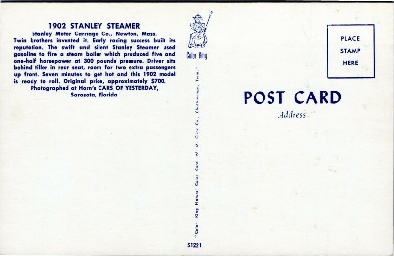 postcard 1902 Stanley Steamer - Horn's Cars of Yesterday