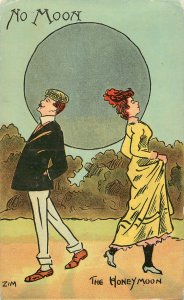 Postcard The Honeymoon No Moon Romantic Couple Turn Backs On Each Other ZIM