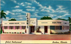 Bartow Florida~John's Seafood Restaurant~ART DECO Building~1950 Linen Postcard 