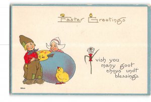 Easter Greetings Embossed Postcard 1907-1915 Dutch Children Large Easter Egg