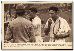 Postcard Old Tennis Tennis Davis Cup Roland Garros Jean Borotra eats sugar dr...