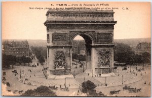 VINTAGE POSTCARD BIRD'S EYE VIEW OF THE ARCH OF TRIUMPH ARC DE TRIOMPHE PARIS