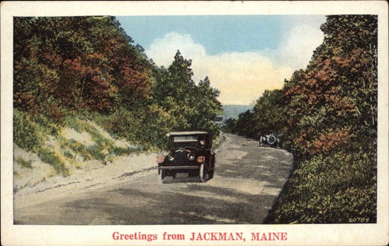 Jackman Maine ME Car Greeting c1920s-30s Postcard