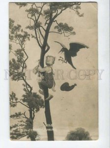 3073648 Funny GNOME w/ RAVEN vintage RPPC 1913 year