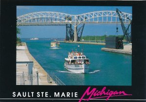 Sault Ste Marie MI, Michigan - Tourist Boats at Soo Locks and Bridge