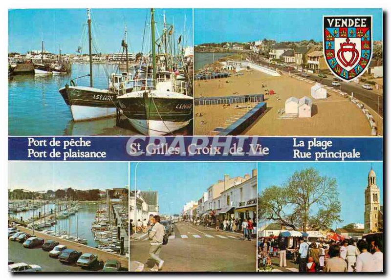 Modern Postcard St Gilles Croix de Vie Vendee Port fishing Beach Street