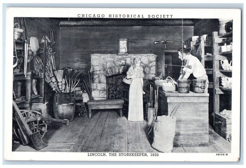 Chicago Historical Society Lincoln The Storekeeper New Salem IL Vintage Postcard