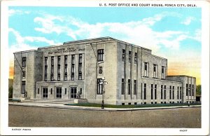 US Post Office Court House Ponca City Oklahoma OK WB Postcard UNP VTG Unused 