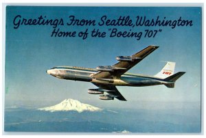 c1950's Greetings from Seattle Washington Home of Boeing 707 Postcard