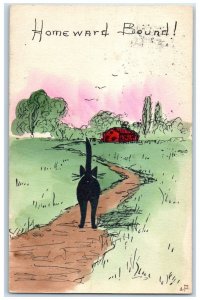c1905 Home Ward Bound Black Cat Handpainted Chicago Illinois IL Antique Postcard