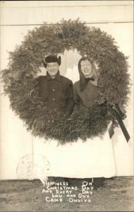 Oxford Maine ME Camp Ohuivo Wreath Lou & Guy Tucker c1950 Real Photo Postcard