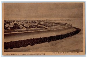 c1950's Sea Wall City Aerial View Buildings Greater Galveston Texas TX Postcard 