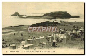 Old Postcard St Malo La Greve de Bon Secours and the two Beys
