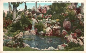 Vintage Postcard 1930 Tropical Rock Garden and Pool Bayfront Park Miami Beach FL
