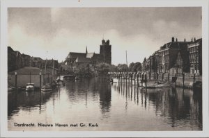 Netherlands Dordrecht Nieuwe Haven met Grote Kerk Vintage Postcard C125