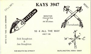 QSL Radio Card From Burlington Iowa KAYS 3947 