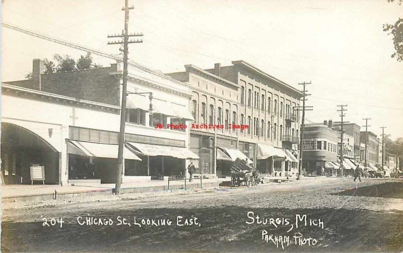 MI, Sturgis, Michigan, RPPC, Chicago St, Looking East, Parham Photo No 204