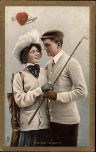 TUCK Etiquette of Golf Valentine Beautiful Woman Handsome Man Postcard