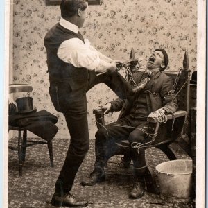 1907 Insane Dentist RPPC Painless Tooth Extraction Exaggerated Photo PC A173