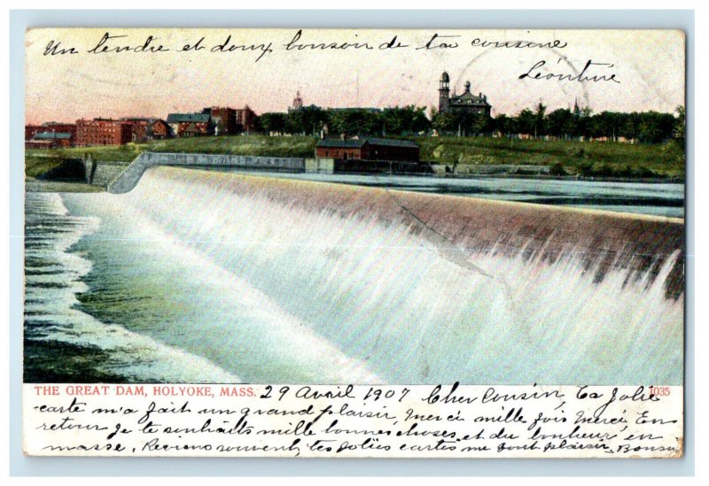 1907 The Great Dam, Holyoke, MA Springfield MA Posted Antique Postcard 