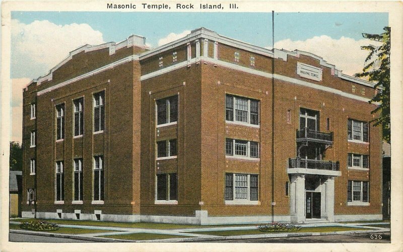 Vintage Postcard; Masonic Temple Rock Island IL Fraternal, Unposted