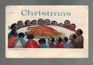 1907 Postcard Black Americana Cover Merry Christmas Turkey on Table