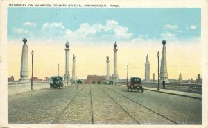 Springfield Massachusetts Driveway on Hampden County Bridge, Cars Postcard Used