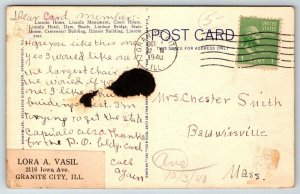 Large Letter Greetings From  Springfield  Illinois  1940  Postcard