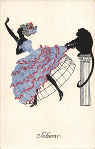 us433 scherzo Germany Artist signed Tanz Silhoutten Black monkey fancy dance