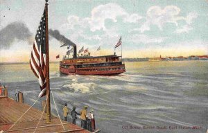 Steamer Off Butler Street Dock Stars & Stripes Flag Port Huron Michigan postcard