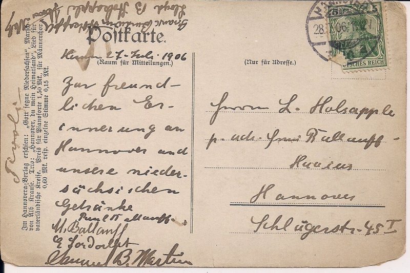 Beer & Schnapps Song, Hannover, Germany 1906