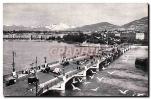 Switzerland Postcard Geneva Modern Bridge of Mont Blanc and Mont Blanc