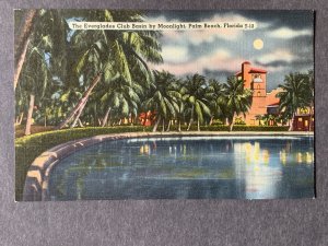 The Everglades Club Basin By Moonlight Palm Beach FL Linen Postcard H2255080139