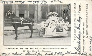 Milwaukee WI American Live Stock Ins.  3 Wheel Stanhope c1909 Vintage Postcard