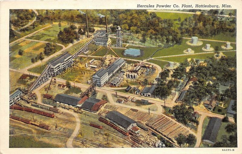 D91/ Hattiesburg Mississippi Postcard Linen Hercules Powder Company Factory