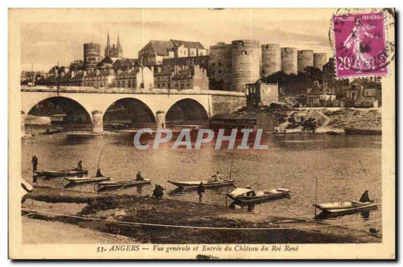 Angers - Vue Generale and Entree du Chateau du Roi Rene - Old Postcard Pecheurs