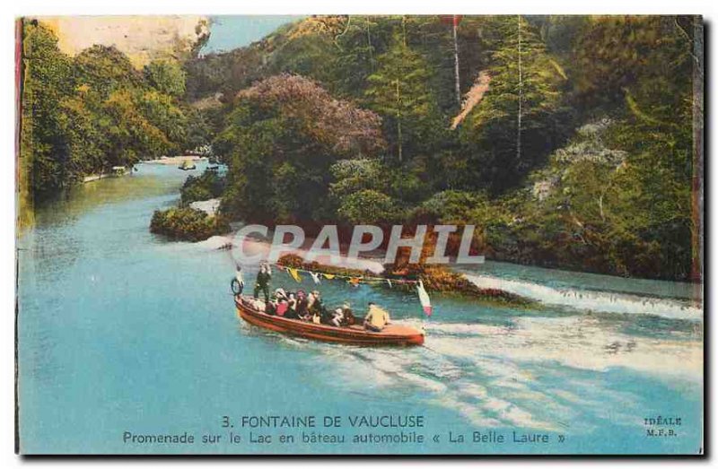 Old Postcard Fontaine de Vaucluse Promenade on the Lake in motor boat The bea...