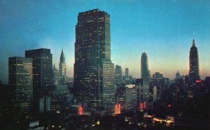 New York, Night Falls on Midtown Manhattan, RCA & Empire Bldg., Vintage Postcard