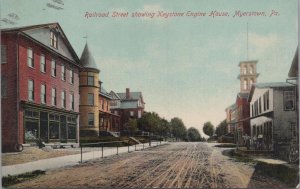 Postcard Railroad St Showing Keystone Engine House Myerstown PA 1913