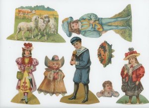 1880's-90's Victorian Paper Toy Doll Lot Of 8 P95E