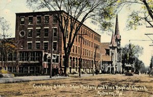 AUBURN, ME Maine CUSHMAN & HOLLIS SHOW FACTORY~Free Baptist Church 1911 Postcard