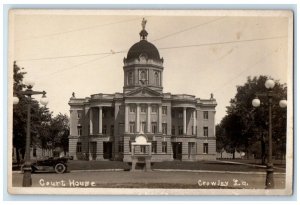 Crowley Louisiana LA RPPC Photo Postcard Court House Building Car Scene c1910's