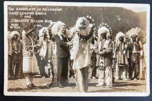 Mint Usa RPPC Postcard Native Americana Indian Chief Leading Eagle & chauncey